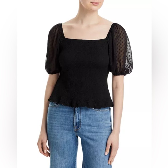 Status by Chenault Smocked Puff Sleeve Top in Black, Size L New w/Tag - Picture 7 of 7